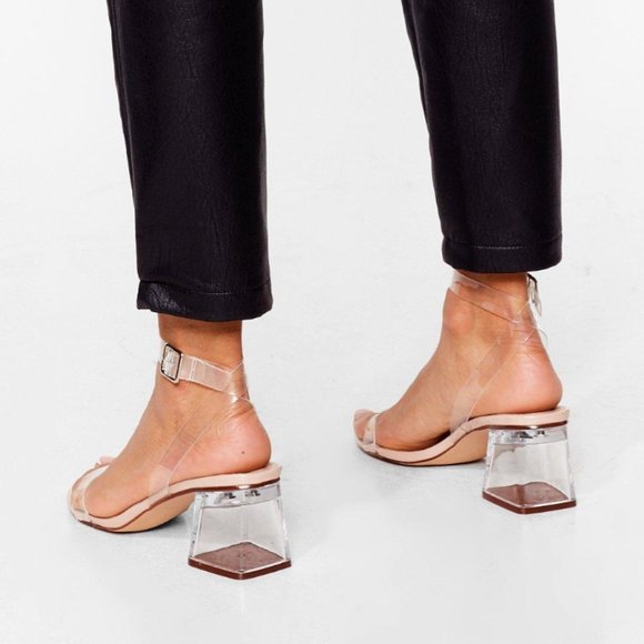 NASTY GAL • Clear Strap Low Block Heels - Picture 3 of 4